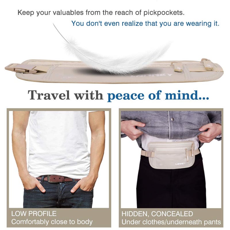 LANNEY Travel Money Belt for Men Women RFID Blocking Concealed Waist Wallet Pouch Hidden Under Clothes Passport Holder Antitheft Waist Stash Bag for Travelling, Bonus 10 Credit Card Sleeves, Cream - Image 3